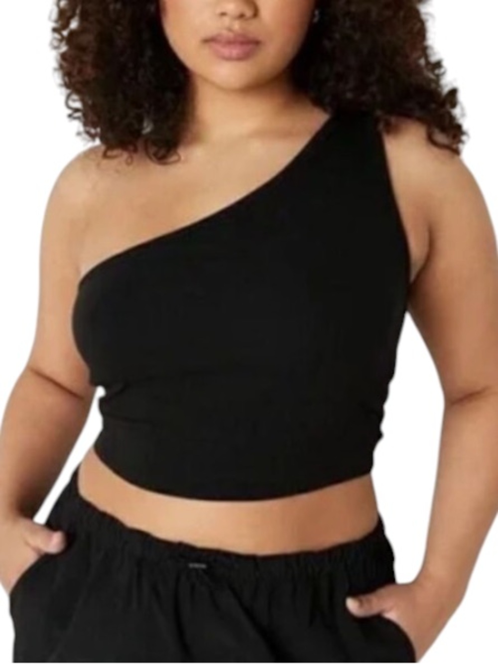 PINK Rib One Shoulder Crop Tank Top